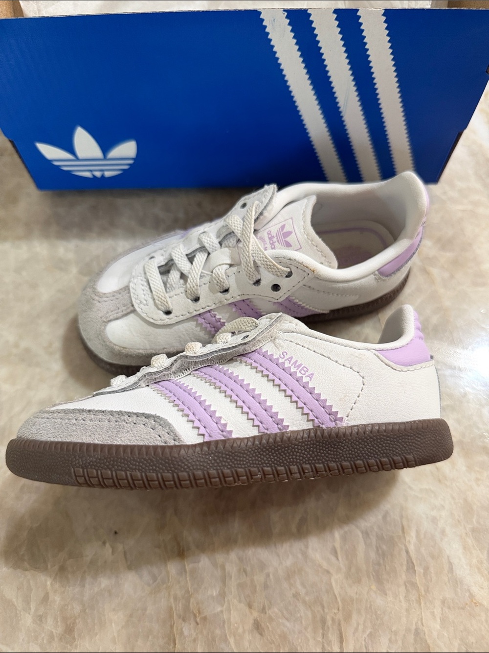 Adidas Kids Samba Sneakers - Samba OG WHITE/ POWDER PLUM/ GUM, Size Walker 6 M - Picture 3 of 4